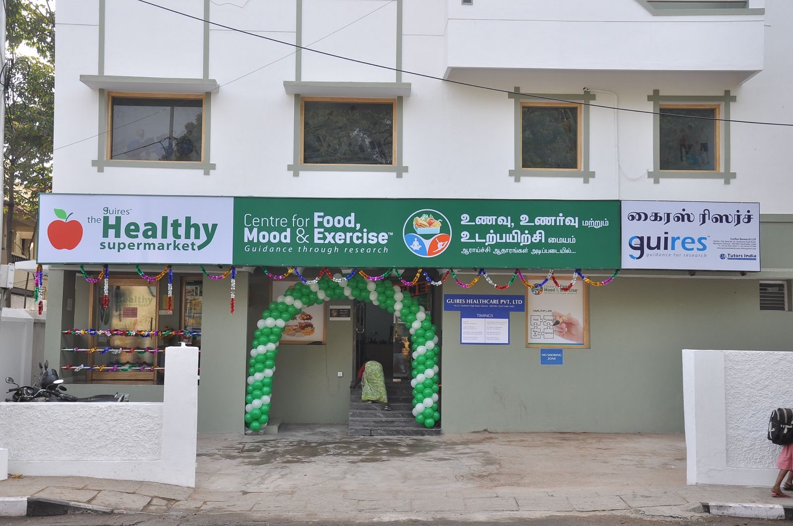 Guires Healthy Supermarket and Centre for Food, Mood & Exercise storefront in Mylapore, Chennai, on launch day