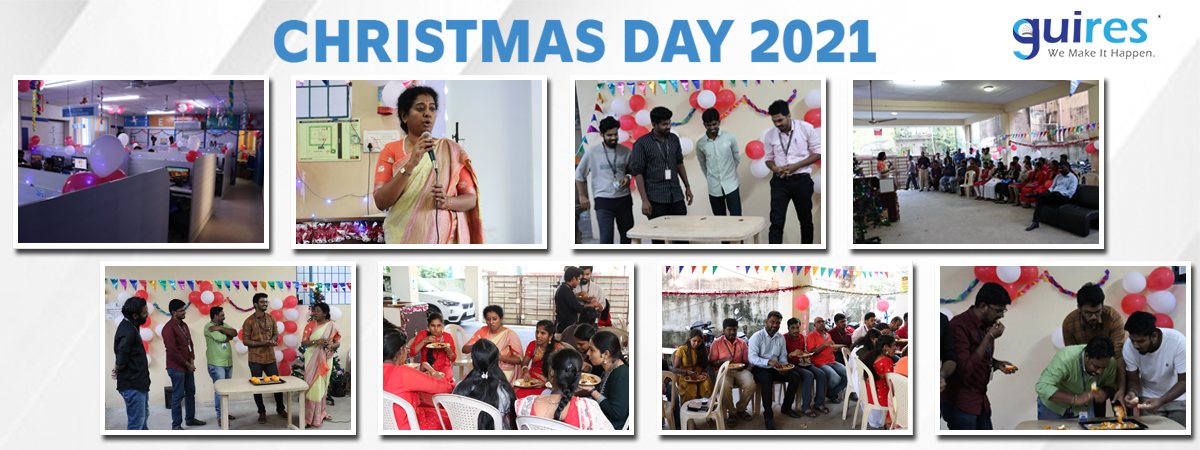 Christmas Day 2021 collage: the Guires team celebrating with Santa, performances and gifts