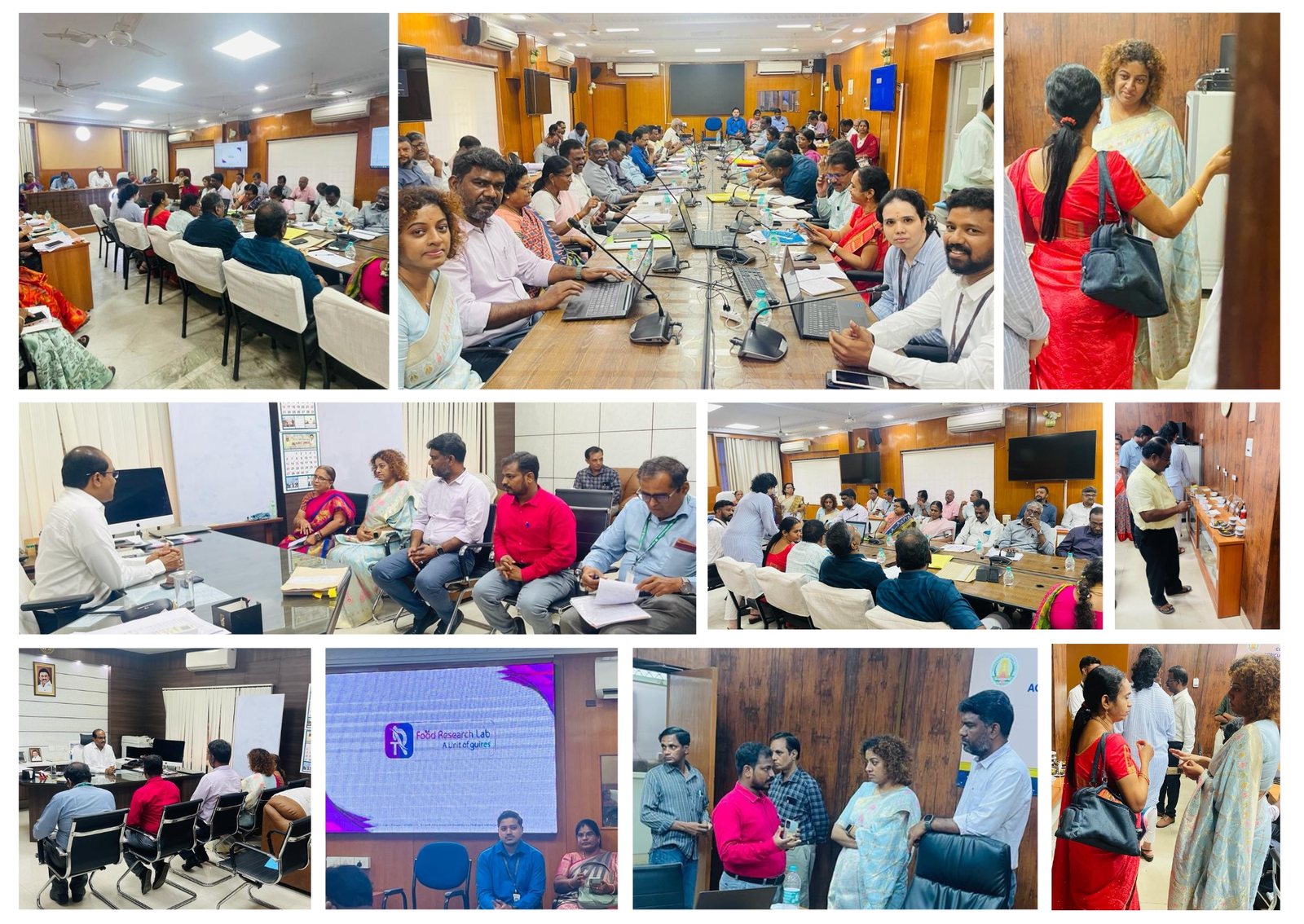 Collage of Food Research Lab presentations and meetings with Tamil Nadu Agricultural Marketing and Agri Business officials