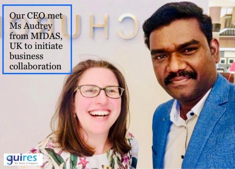 Guires Founder and CEO Ganesan Anbazhagan with Ms Audrey from MIDAS in Manchester
