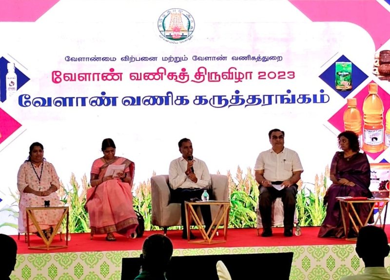 Dr Radhika Ganesan of Guires on the panel at the Tamil Nadu Agri-Business Festival 2023 seminar, Nandambakkam